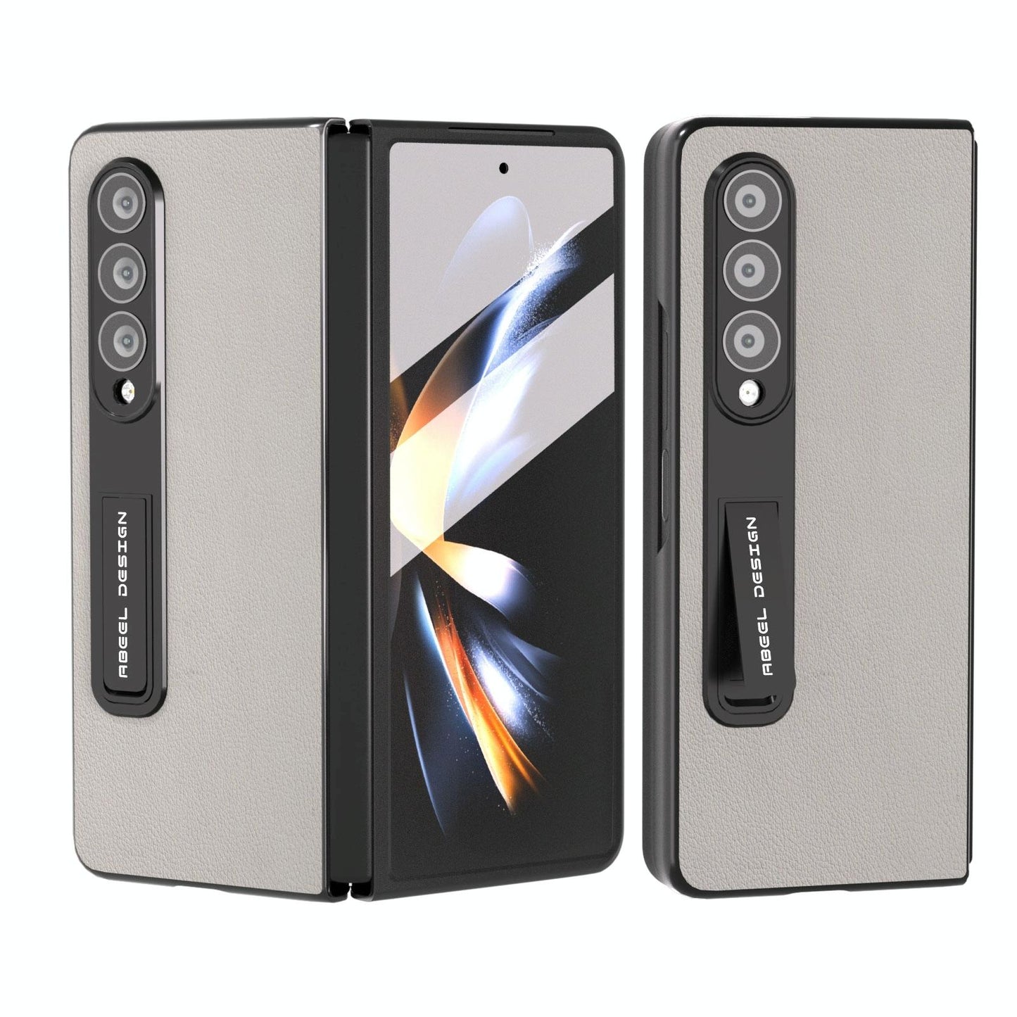 Leather Phone Case with Holder for Samsung Galaxy z Fold 4 / 5g - Wave Design - Black