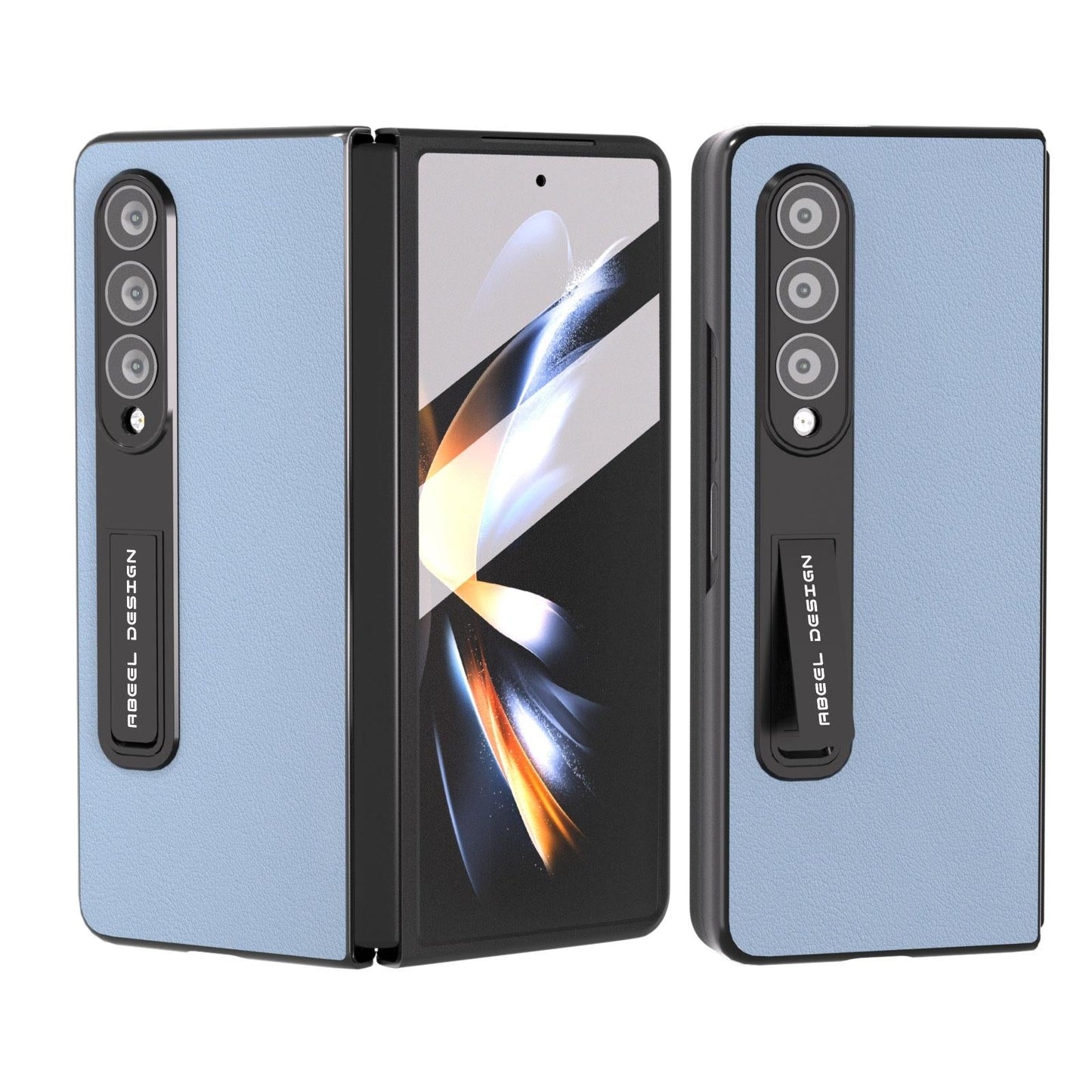 Leather Phone Case with Holder for Samsung Galaxy z Fold 4 / 5g - Wave Design - Black