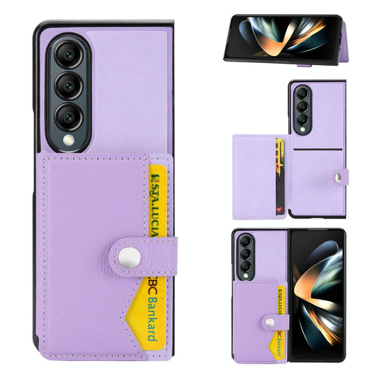 Litchi Pattern Single Button Card Holder Phone Case - Light Purple