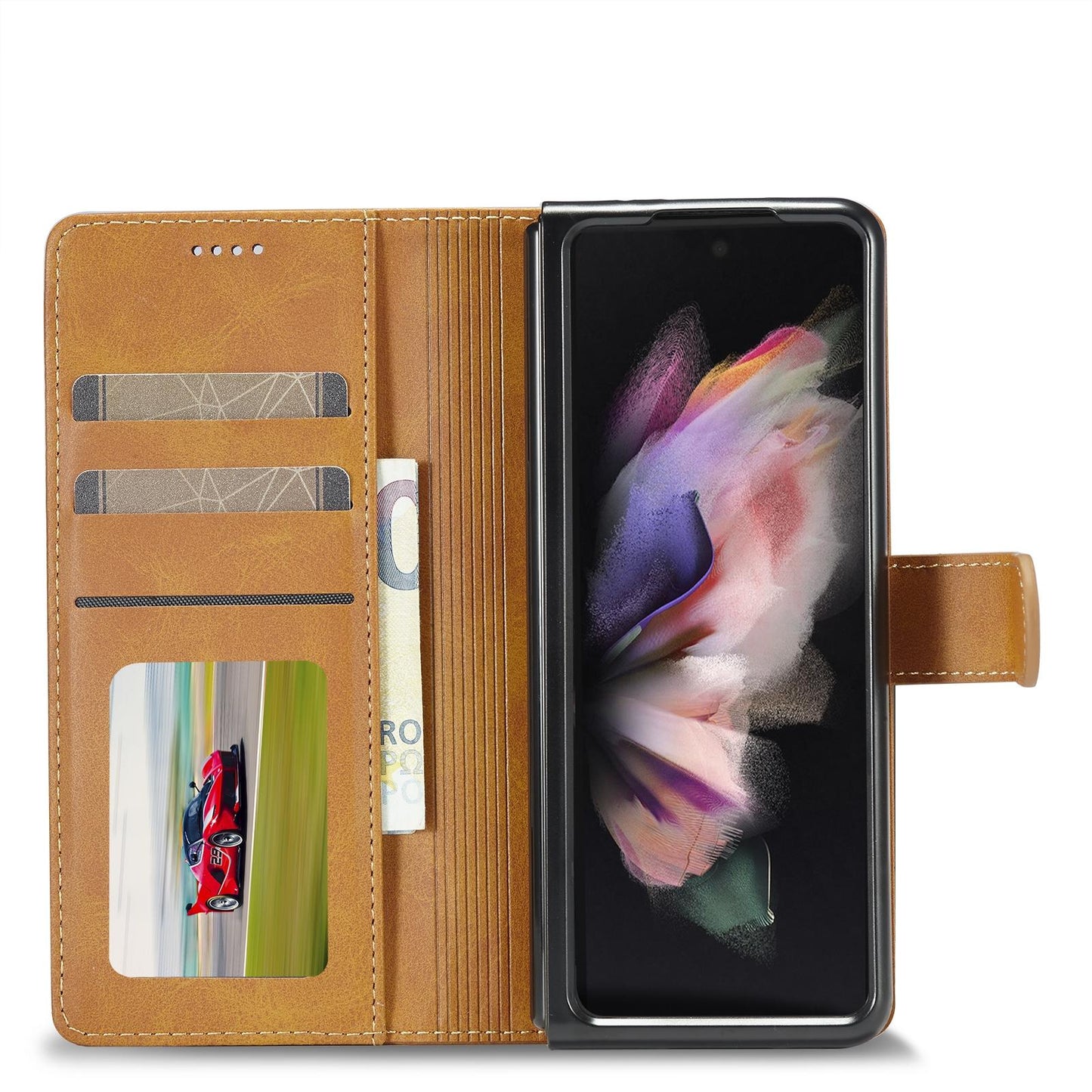 For Samsung Galaxy Z Fold4 5G Calf Leather Phone Case - Brown