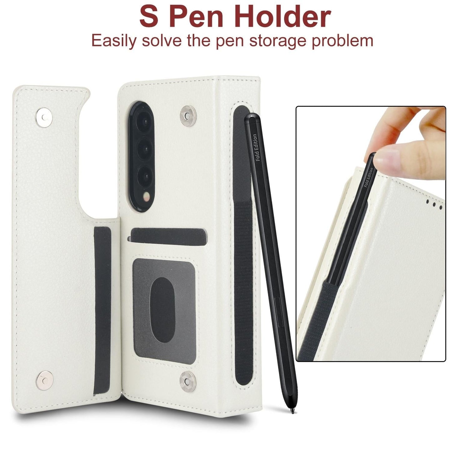 For Samsung Galaxy Z Fold4 5G Leather Phone Case With Pen Slot - White