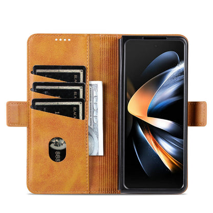 For Samsung Galaxy Z Fold4 5G Leather Magnetic Phone Case - Calf Texture - Red