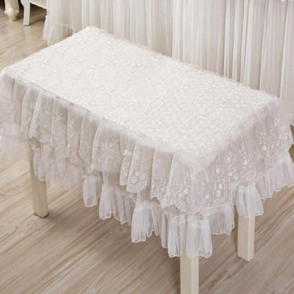 White Lace Piano Dust Cover - Embroidered Full Size Double Seats 153X33X120