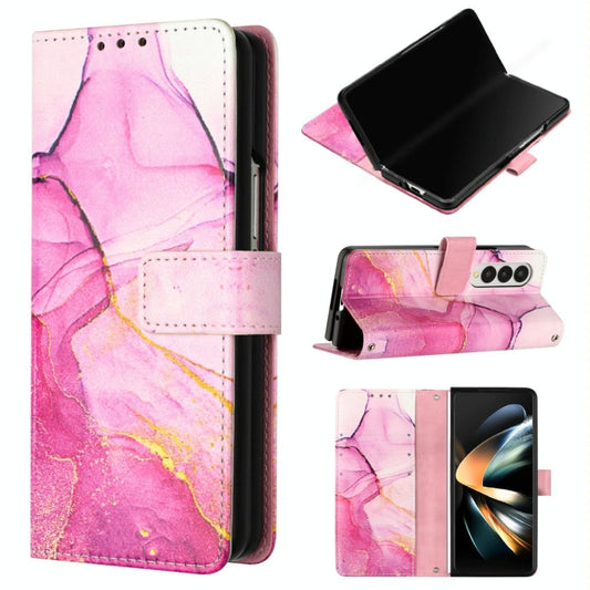 Marble Leather Flip Case for Samsung Galaxy z Fold 4 - Pink Purple Gold Ls001