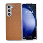 For Samsung Galaxy Z Fold4 5G Checkered Leather Phone Case With Pearlescent Finish - Brown