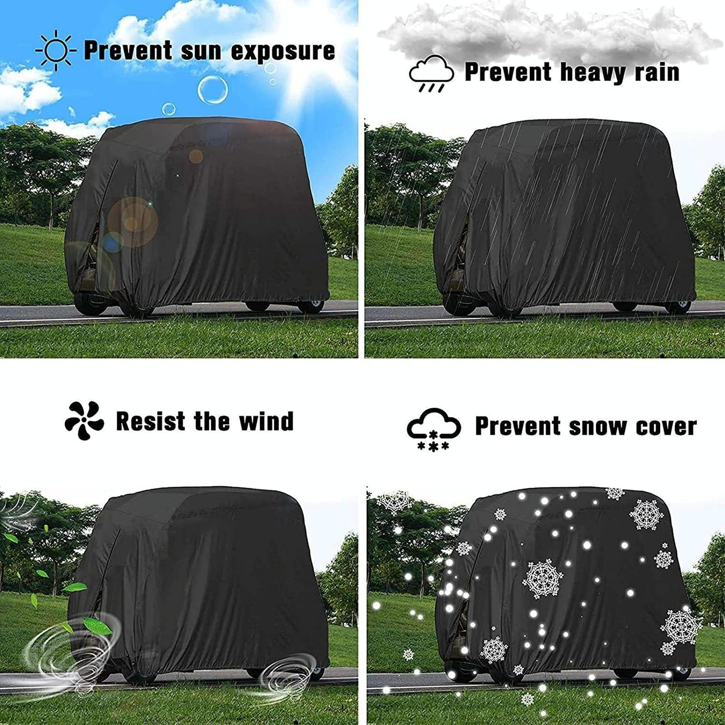 Waterproof Golf Cart Cover - 275 X 122 X 168 Cm - Black