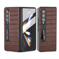 For Samsung Galaxy Z Fold4 5G Premium Leather Phone Case - Crocodile Texture - Brown