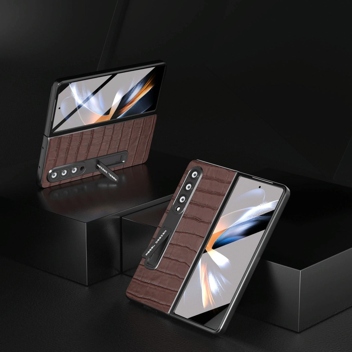 For Samsung Galaxy Z Fold4 5G Premium Leather Phone Case - Crocodile Texture - Brown