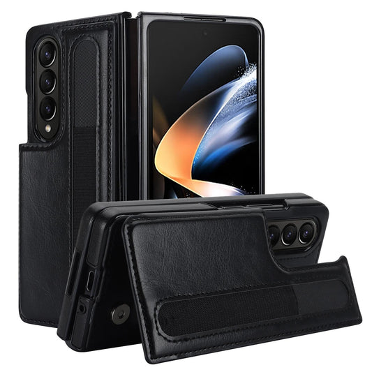 For Samsung Galaxy Z Fold4 5G Double Buckle Phone Case With Pen Slots - Black