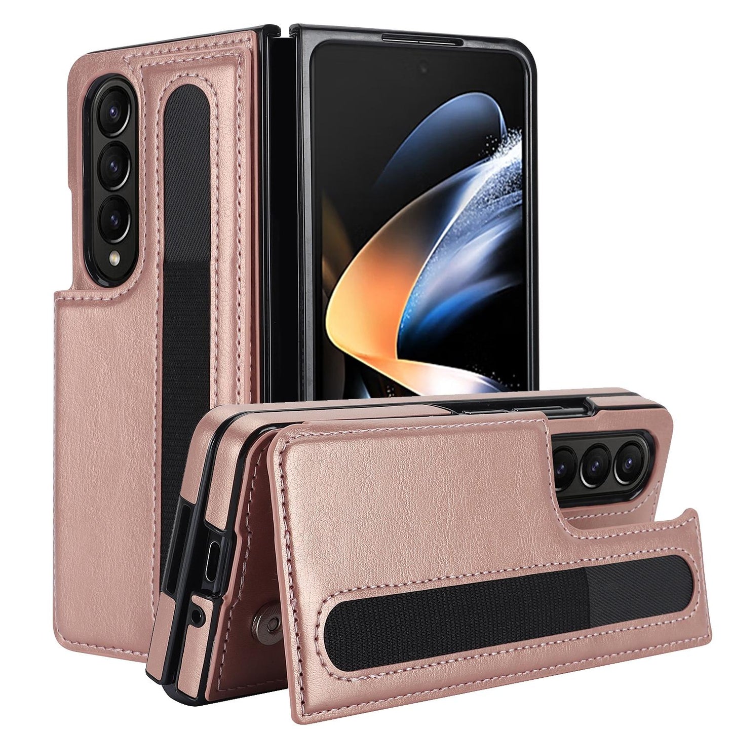 For Samsung Galaxy Z Fold4 5G Double Buckle Phone Case With Pen Slots - Black