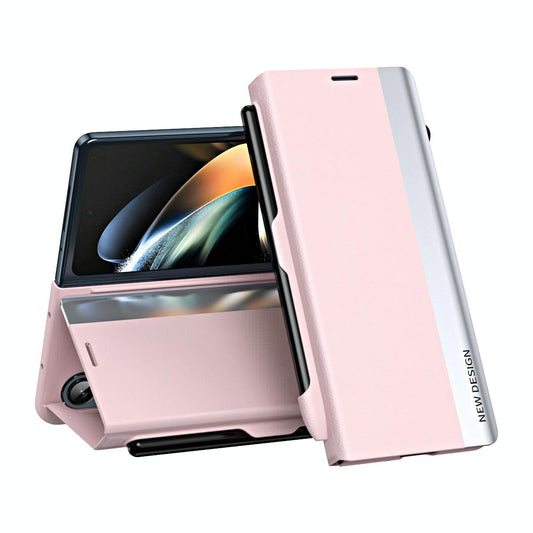 Samsung Galaxy z Fold 4 Leather Phone Case with Pen Slot - Shockproof - Pink
