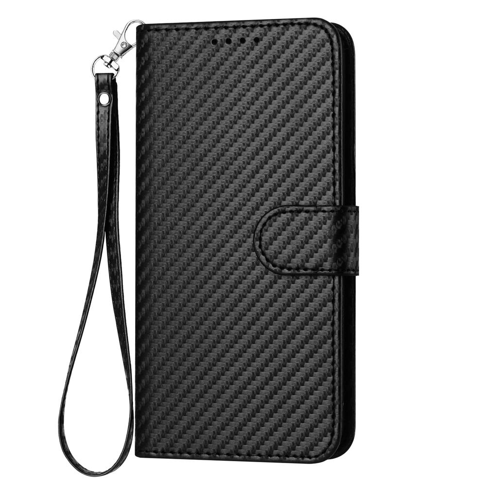 For Samsung Galaxy Z Fold4 5G Carbon Fiber Leather Phone Case With Lanyard - Red