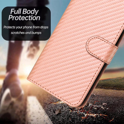 For Samsung Galaxy Z Fold4 5G Carbon Fiber Leather Phone Case With Lanyard - Red