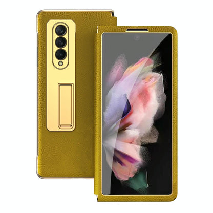For Samsung Galaxy Z Fold4 5G Flip Case With Tempered Film - Textured Hinge - Black