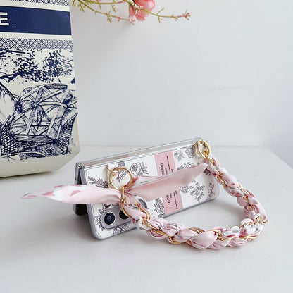 For Samsung Galaxy Z Fold4 5G Pearlescent Paint Pc Case With Diy Scarf Bracelet - Fold 4