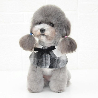 Dog Shawl Small Cloak Pet Bow Ttie Saliva Towel Pet Accessories - Size L - Red Grid