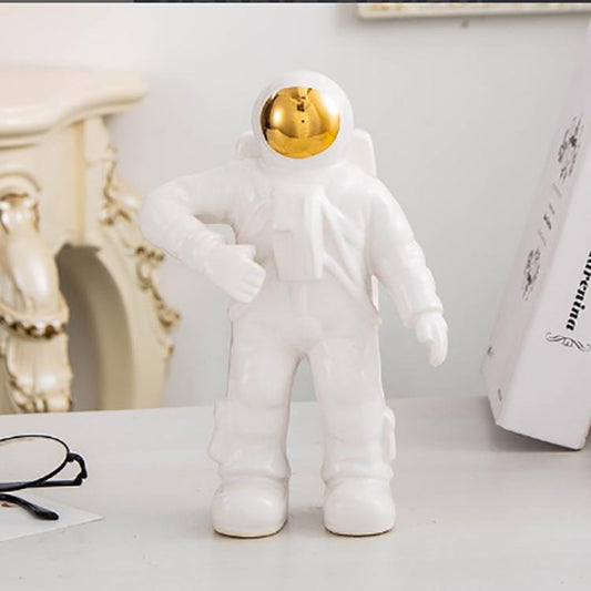 Salute Astronaut Ceramic Vase - Tabletop Decor With Dried Flowers - White