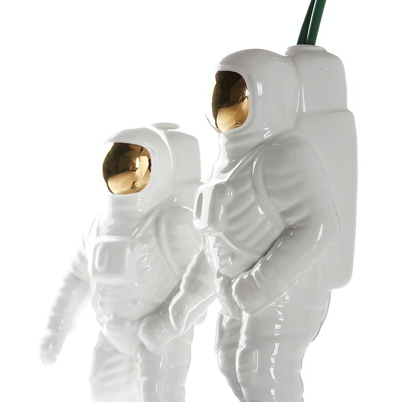 Salute Astronaut Ceramic Vase - Tabletop Decor With Dried Flowers - White
