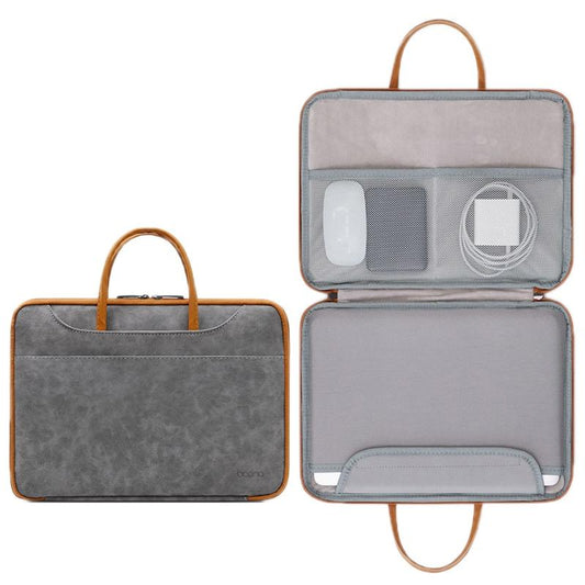 Waterproof Leather Computer Bag - 15 / 15.6 / 16 Inches Fully Open & Portable - Gray Brown