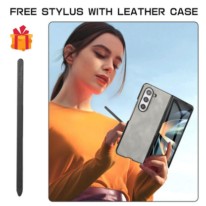 Shockproof Foldable Leather Case with Stylus for Samsung Galaxy z Fold 4 / 5g - Purple