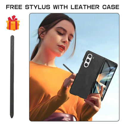 Shockproof Foldable Leather Case with Stylus for Samsung Galaxy z Fold 4 / 5g - Purple