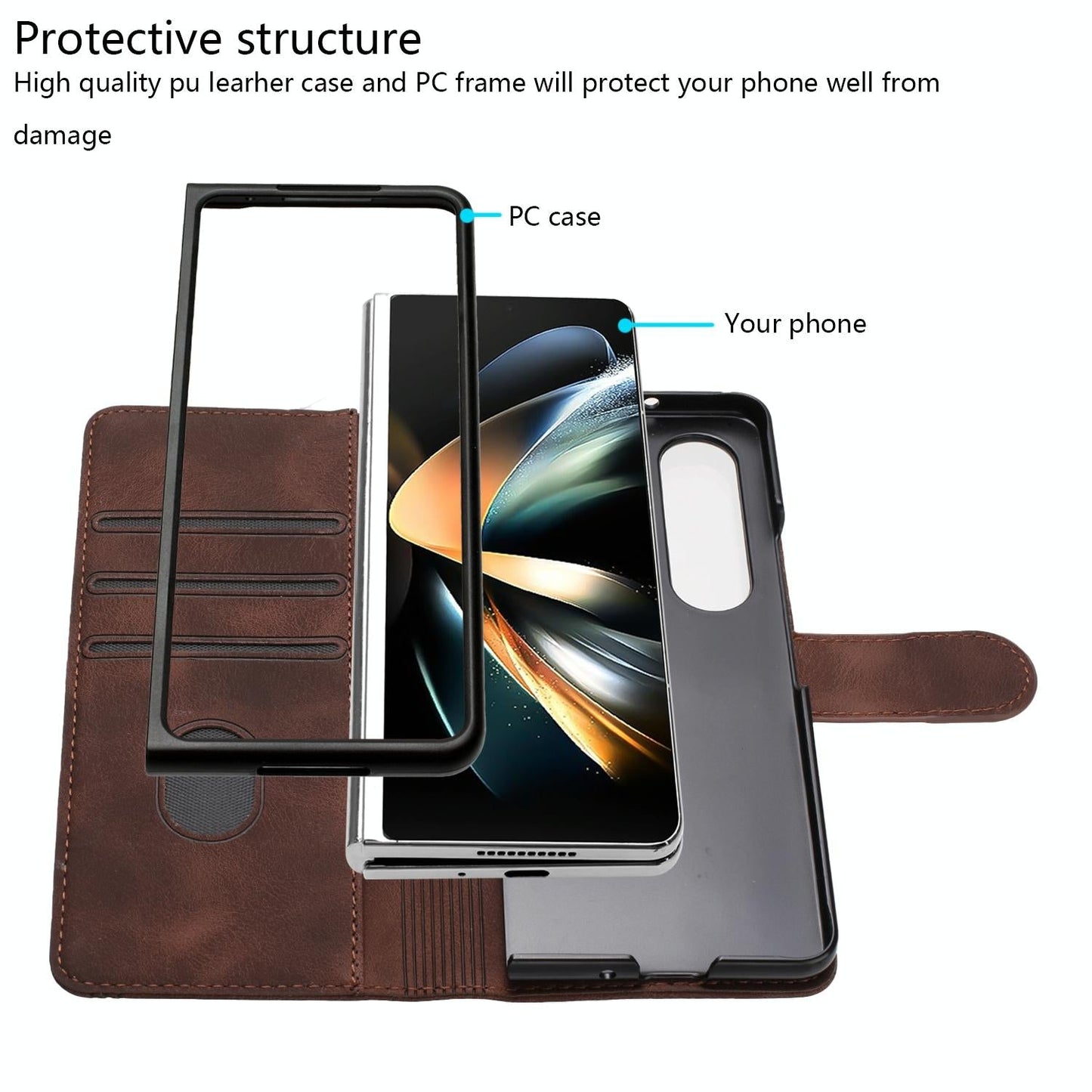 For Samsung Galaxy Z Fold4 5G Leather Phone Case With Heart Pattern - Red