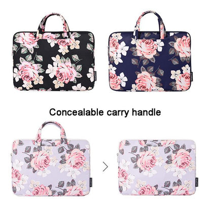 15 Inch Laptop Case Bag With White Rose Pattern And Handle - Blue