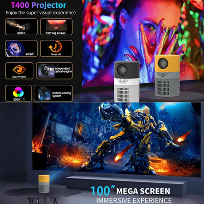 3000 Lumens Mini Projector With 100 Inch Screen - Grey Yellow