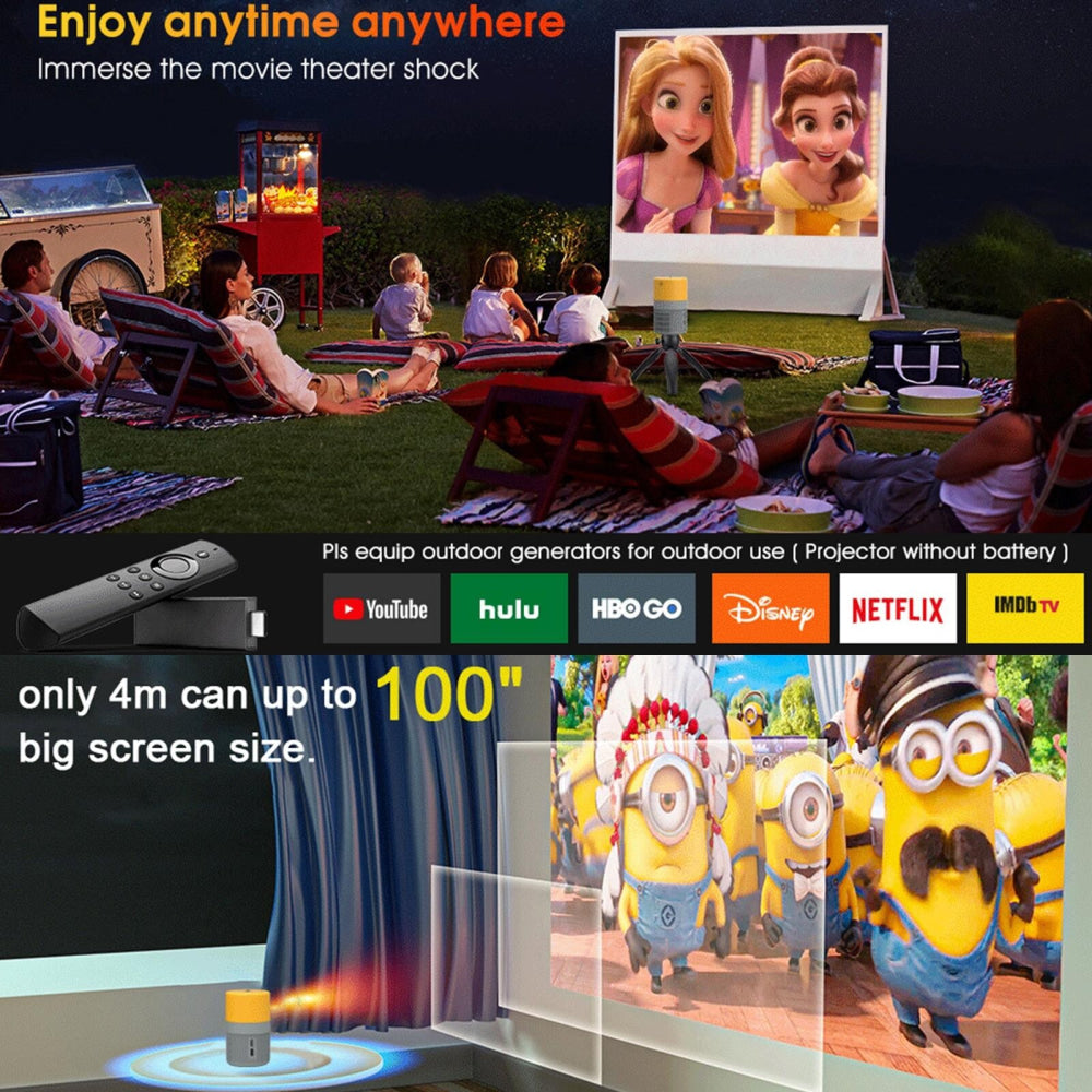 3000 Lumens Mini Projector With 100 Inch Screen - Grey Yellow