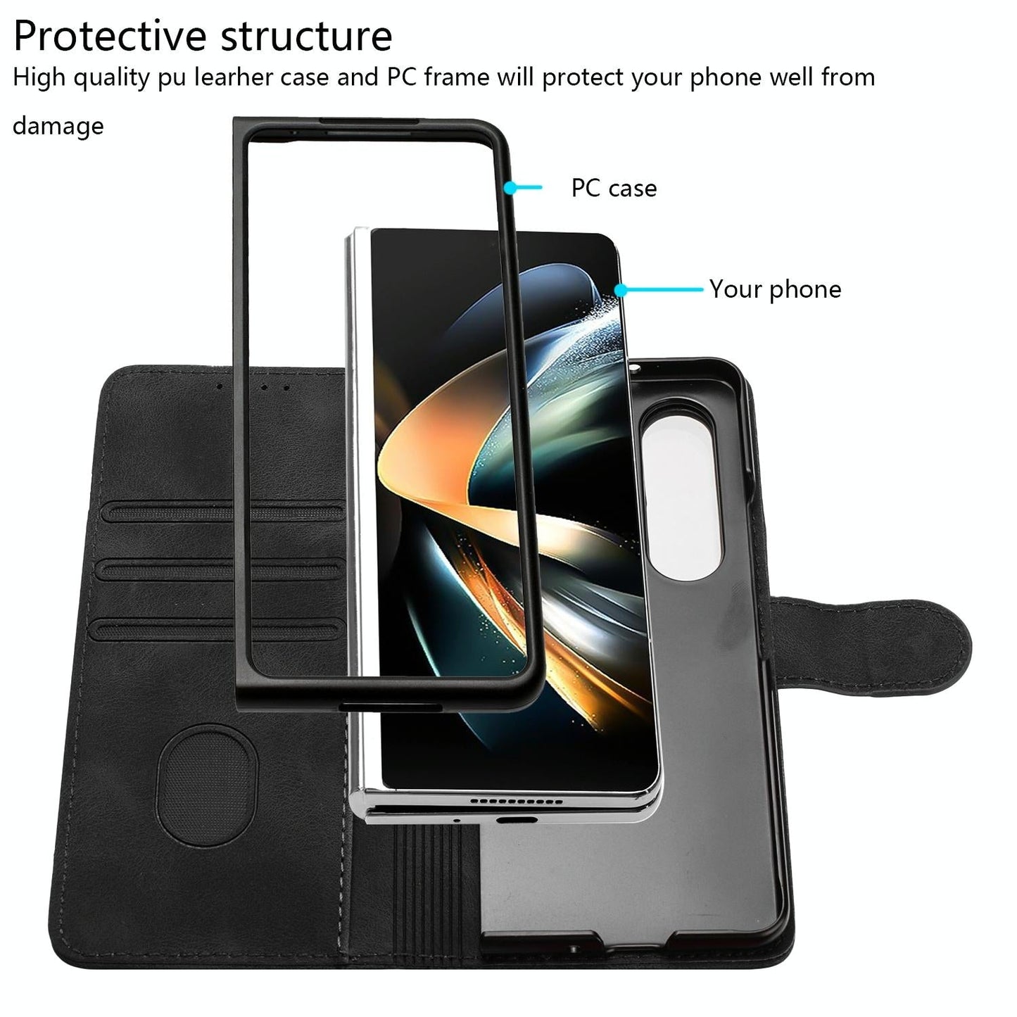 Smooth Leather Phone Case for Samsung Galaxy z Fold 4 - Line Pattern - Red
