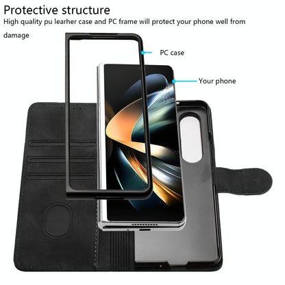 Smooth Leather Phone Case for Samsung Galaxy z Fold 4 - Line Pattern - Red