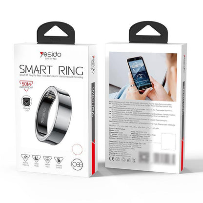 Smart Health Ring Temp Heart Rate Bp Reminder Black - 68Mm