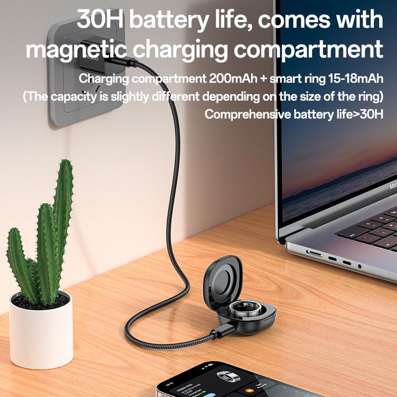 Smart Health Ring Temp Heart Rate Bp Reminder Black - 68Mm