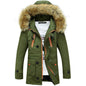 Long Section Cotton Suit Men Plus Velvet Thick Warm Jacket Large Fur Collar Coat Lovers Jacket - Size Xxxl - Green
