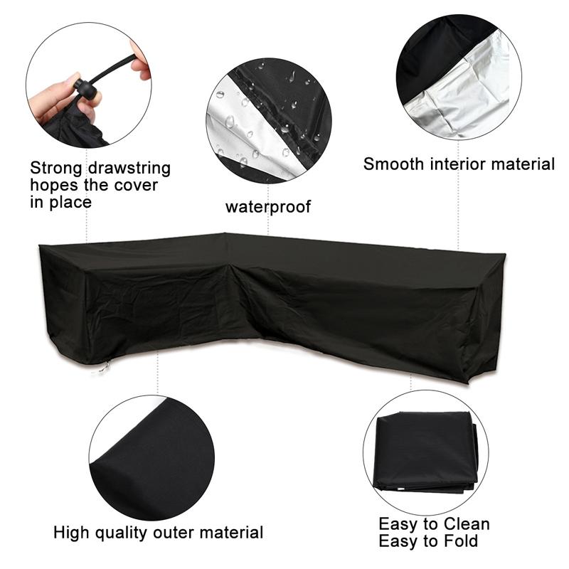 210X270X85Cm Black Outdoor Corner Sofa Cover For Garden Furniture