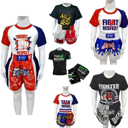 Kids Boxing Set - Sparring Shorts And Tights - Bright Green - Tiger Head White - M