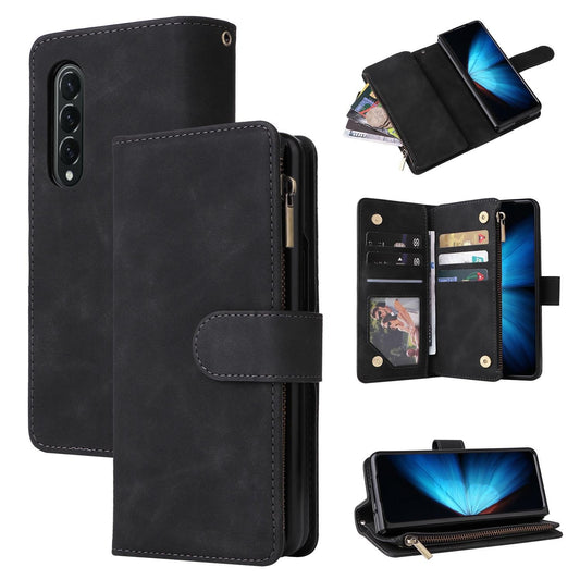 Frosted Leather Zip Wallet for Samsung Galaxy z Fold 4 - Compact and Stylish - Black