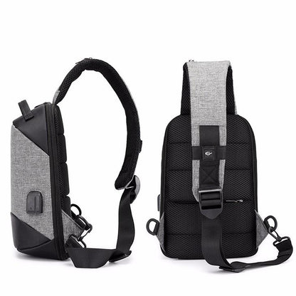 Versatile Oxford Shoulder Bag With Earphone & Usb - Gray