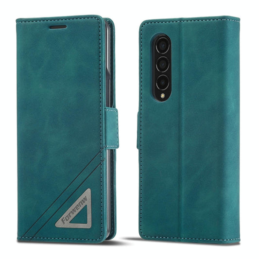 Leather Dual Side Buckle Phone Cover for Samsung Galaxy z Fold 4 - Dark Cyan