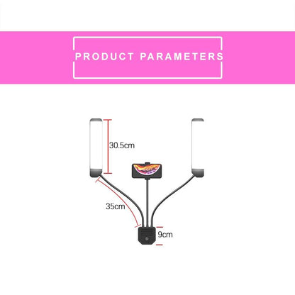Portable Double Arm Fill Light With Phone Clip - Adjustable Brightness Black