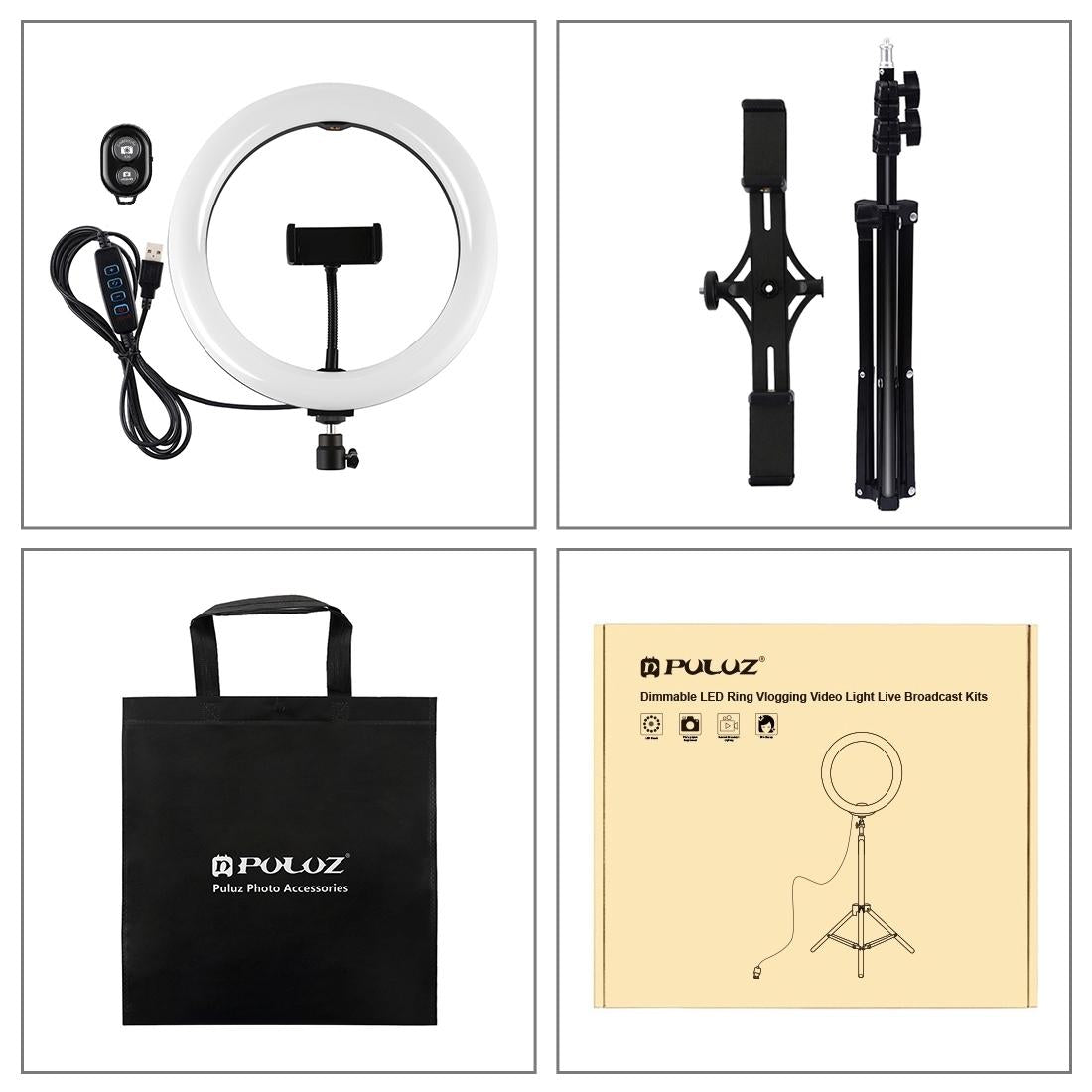 10.2 Led Ring Light with Tripod & Dual Phone Brackets - Usb Dimmable Dual Colour Temperature Selfie Remote - Black