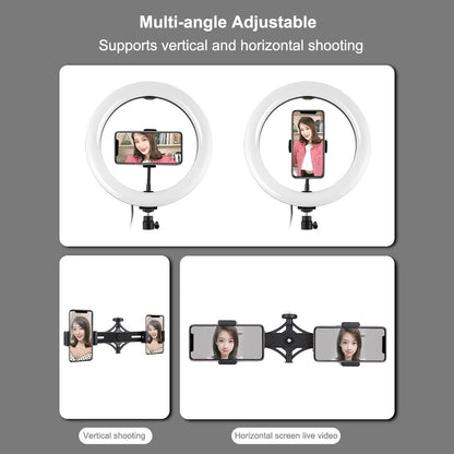 10.2 Led Ring Light with Tripod & Dual Phone Brackets - Usb Dimmable Dual Colour Temperature Selfie Remote - Black