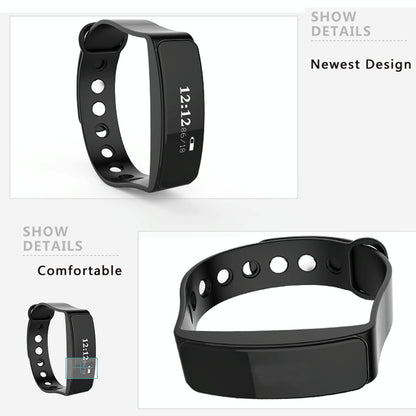 Waterproof Oled Bluetooth Smart Bracelet With Pedometer And Remote Capture For Android / Ios - Black