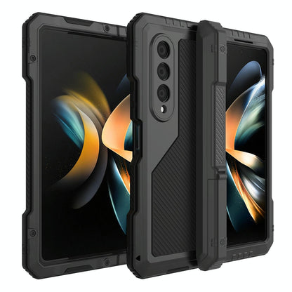 Waterproof Metal Phone Case with Folding Holder for Samsung Galaxy z Fold 4 - Red