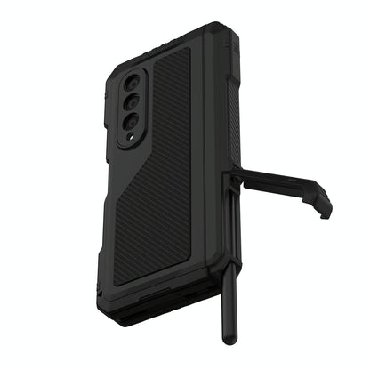Waterproof Metal Phone Case with Folding Holder for Samsung Galaxy z Fold 4 - Red