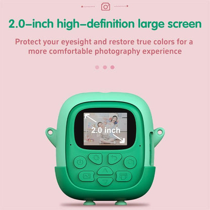 720P Hd Reversible Mini Digital Camera For Children - Cartoon Print - Green