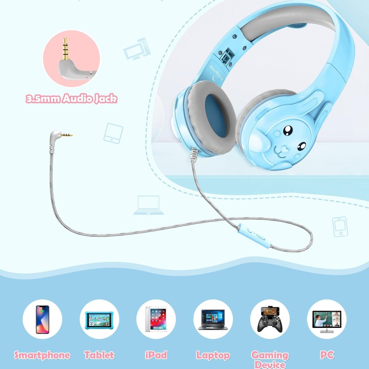 Kids Wired Over-Ear Earphone With Mic 1.5M - Pink