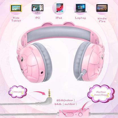 Kids Wired Over-Ear Earphone With Mic 1.5M - Pink