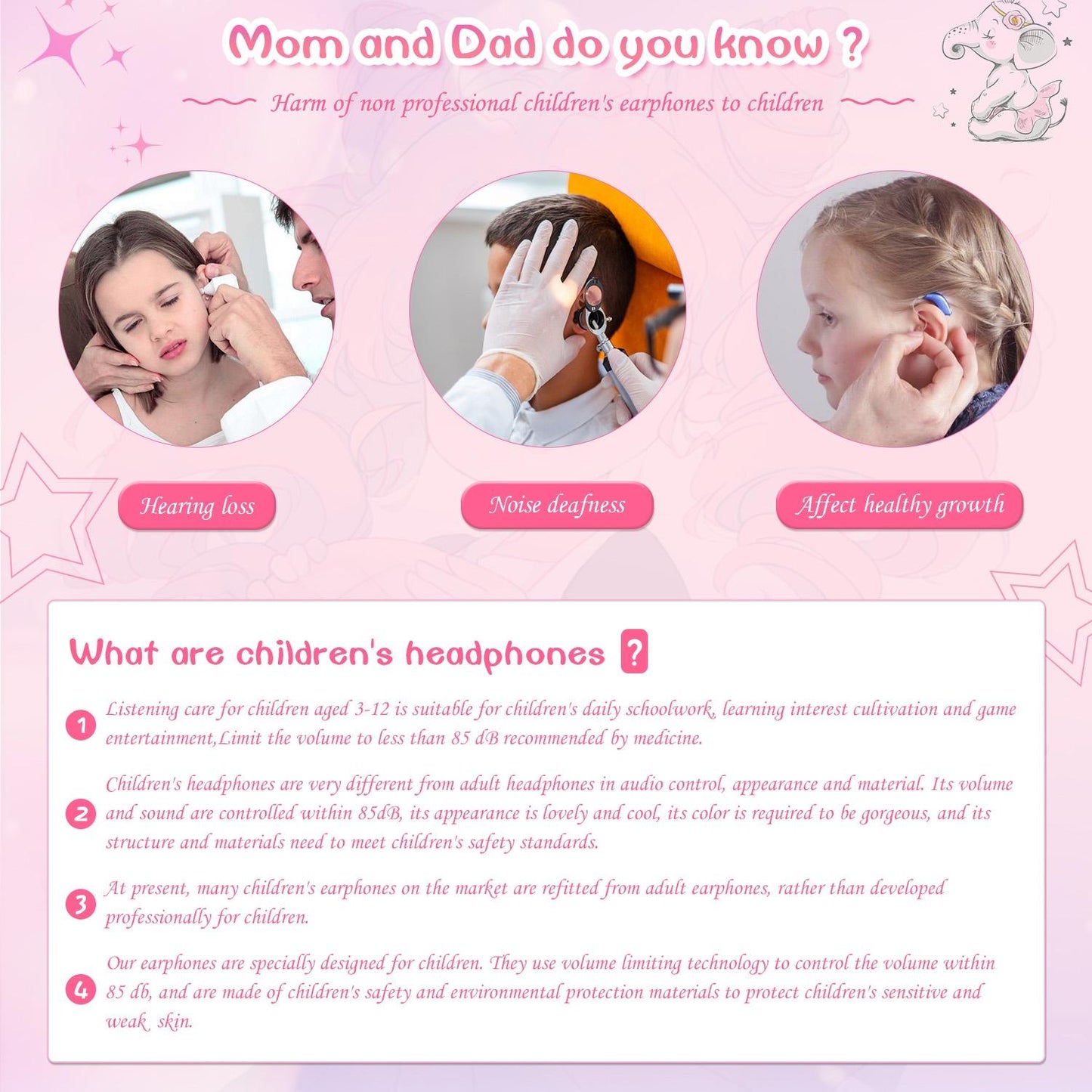 Kids Wired Over-Ear Earphone With Mic 1.5M - Pink
