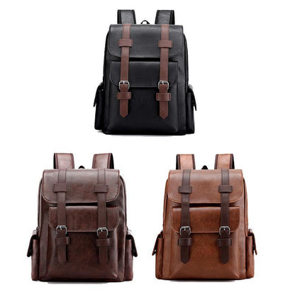Large Capacity Pu Leather Laptop Backpack For Travel & School - Light Brown